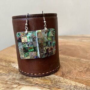 Abalone Checkered Pendant Dangle Earrings
